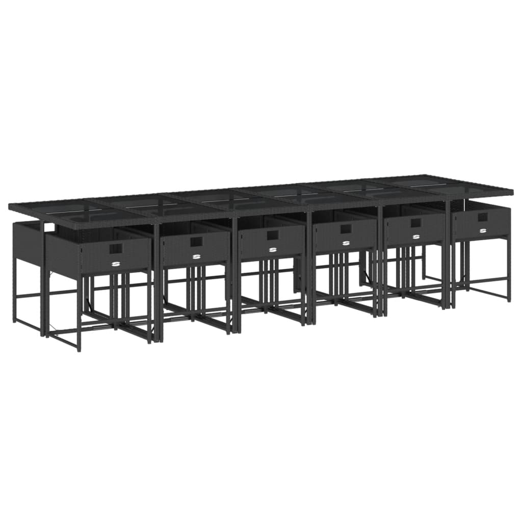 13 részes fekete polyrattan kerti ülőgarnitúra párnákkal 3