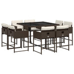 9 részes barna polyrattan kerti étkezőgarnitúra párnákkal 2