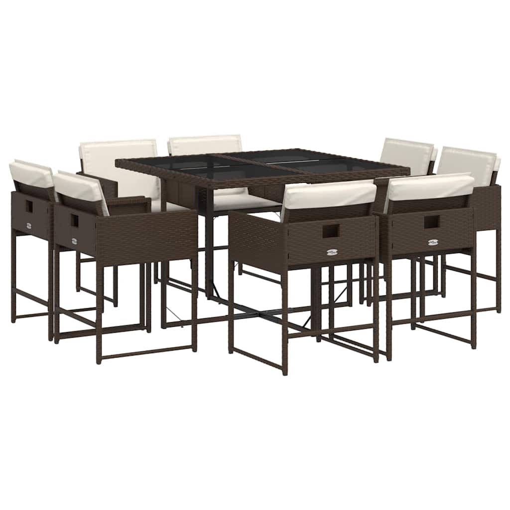 9 részes barna polyrattan kerti étkezőgarnitúra párnákkal 2