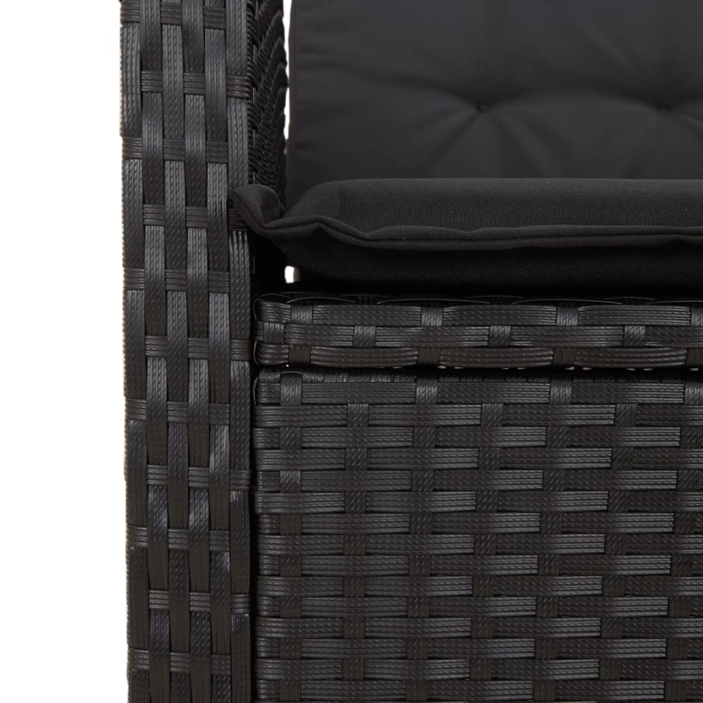 3 részes fekete polyrattan kerti étkezőgarnitúra párnákkal 5