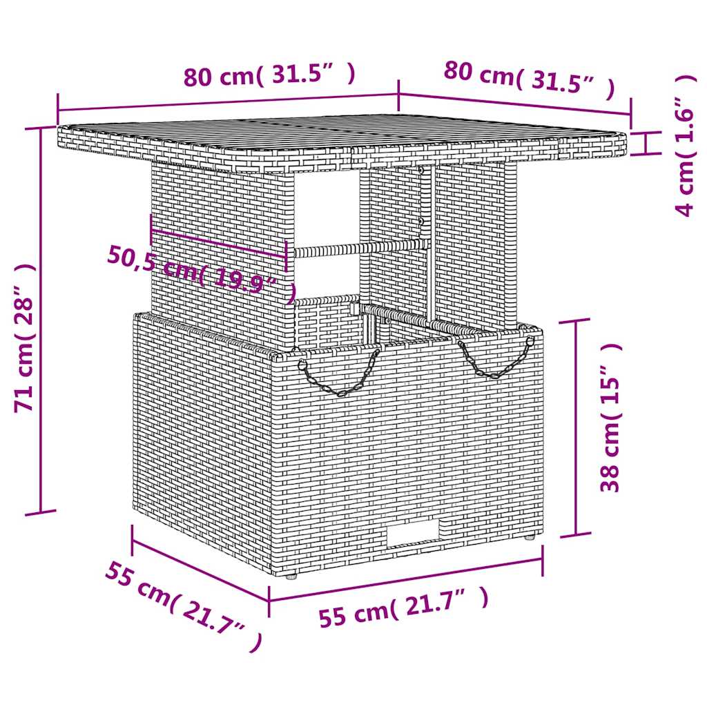 3 részes fekete polyrattan kerti étkezőgarnitúra párnákkal 9