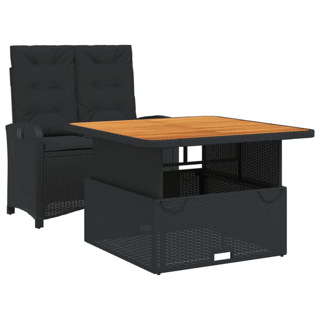 2 részes fekete polyrattan kerti étkezőgarnitúra párnával 2