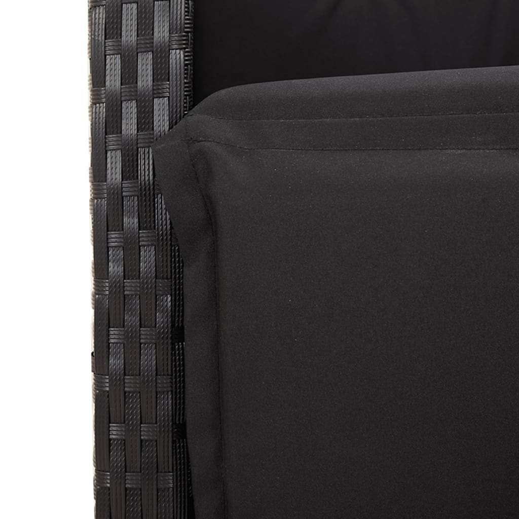 4 részes fekete polyrattan kerti étkezőszett párnákkal 8