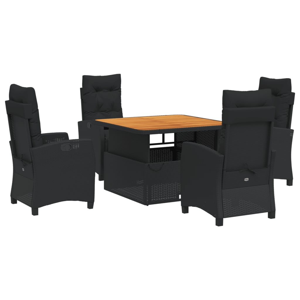 5 részes fekete polyrattan kerti étkezőgarnitúra párnákkal 2