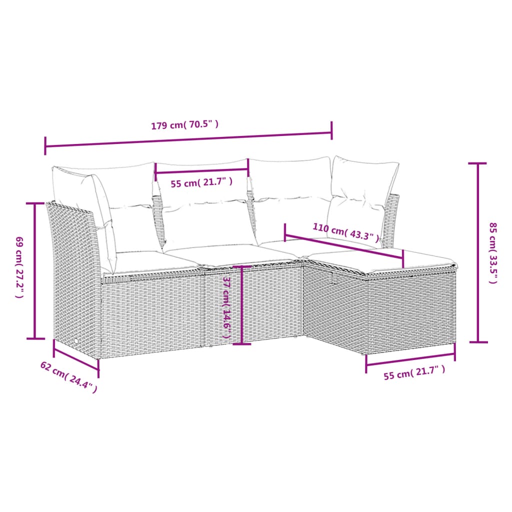 4 részes szürke polyrattan kerti ülőgarnitúra párnákkal 4