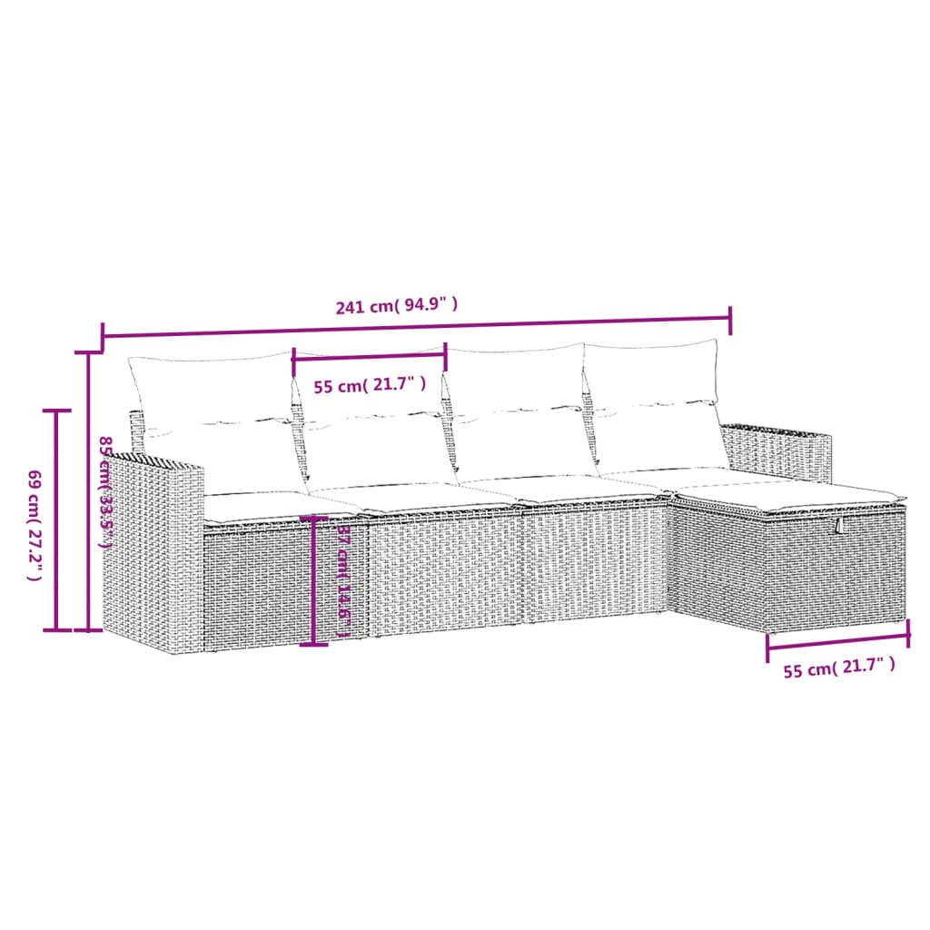 5 db barna polyrattan kerti kanapégarnitúra párnákkal 4