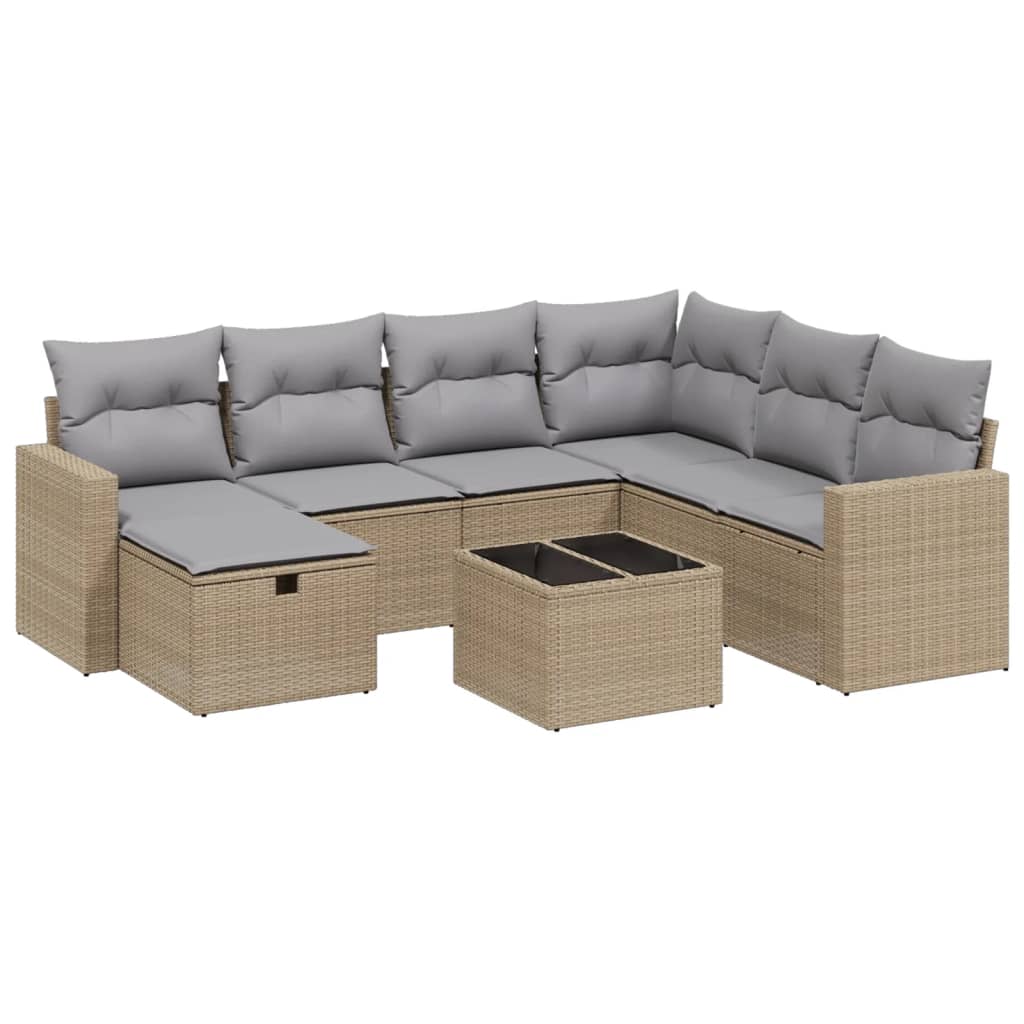 8 részes vegyes bézs polyrattan kerti ülőgarnitúra párnákkal 2