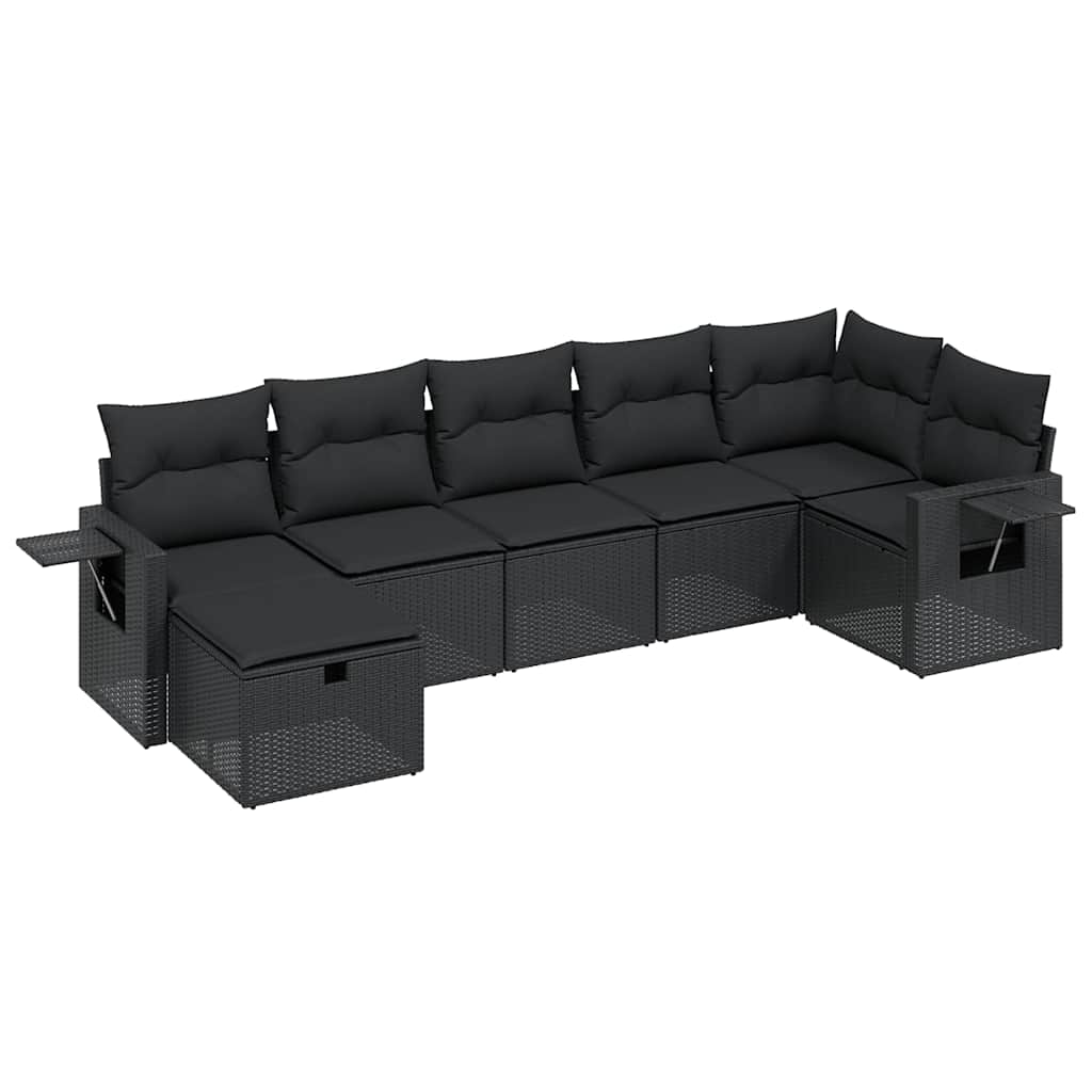 7 részes fekete polyrattan kerti ülőgarnitúra párnával 2