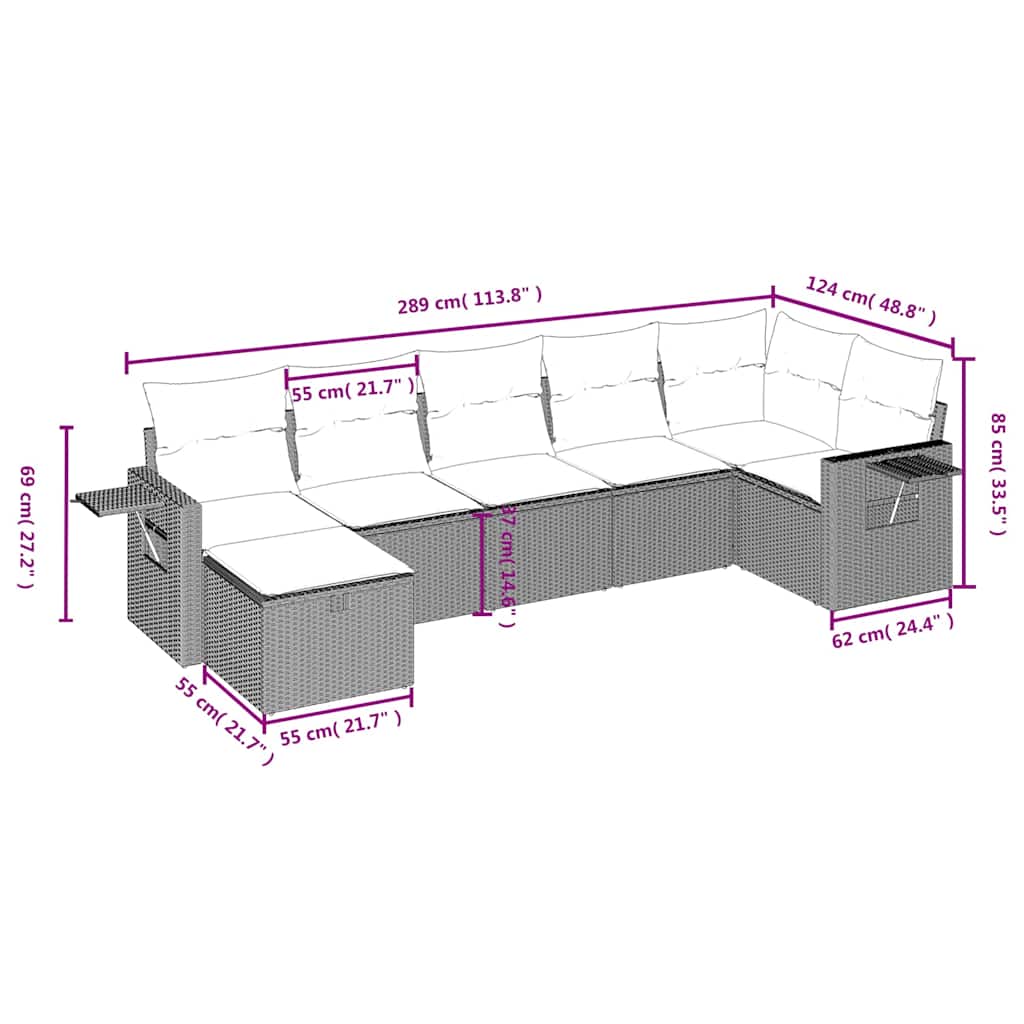 7 részes fekete polyrattan kerti ülőgarnitúra párnával 4