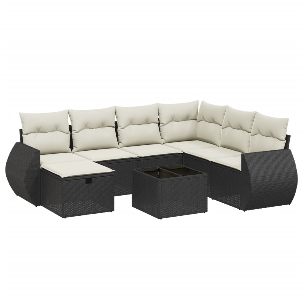 8 részes fekete polyrattan kerti ülőgarnitúra párnákkal 2