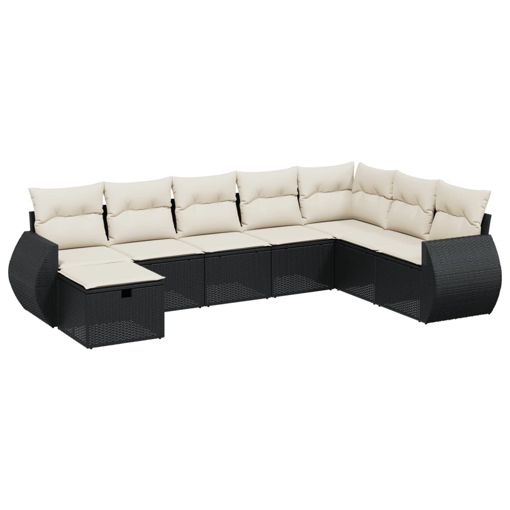 8 részes fekete polyrattan kerti ülőgarnitúra párnákkal 2