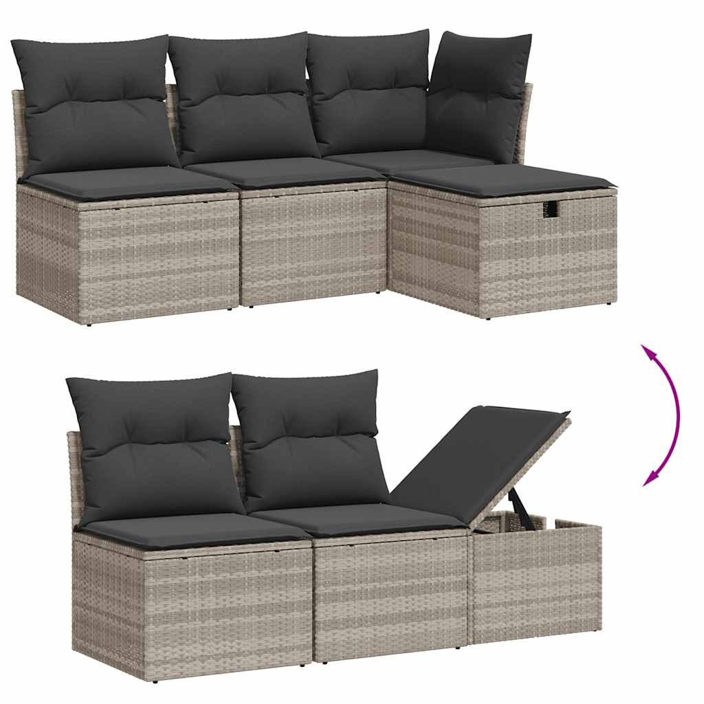 5 részes világosszürke polyrattan kerti ülőgarnitúra párnákkal 3