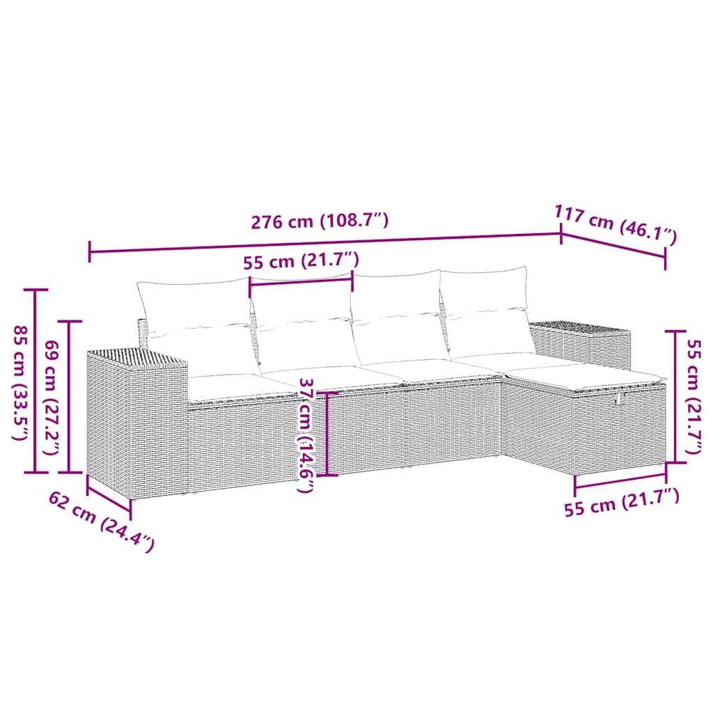 5 részes világosszürke polyrattan kerti ülőgarnitúra párnákkal 4