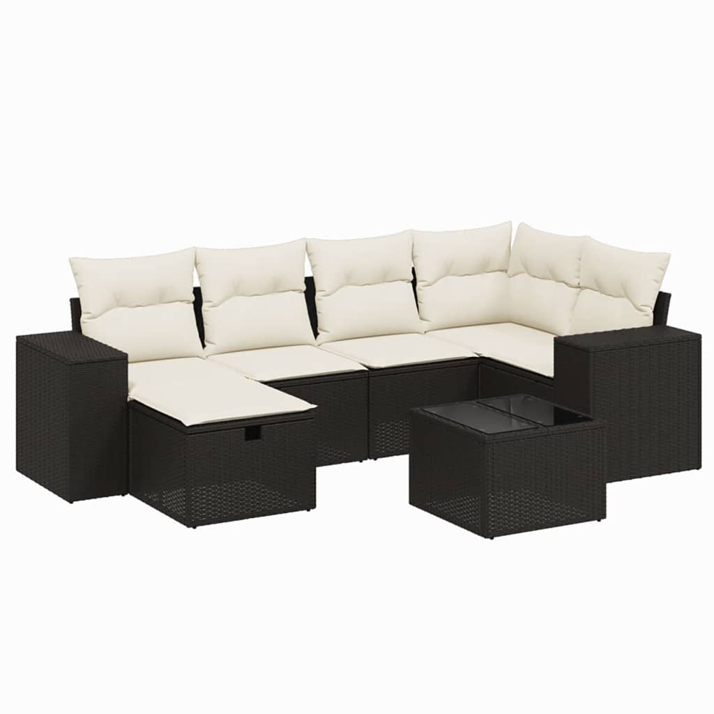 7 részes fekete polyrattan kerti ülőgarnitúra párnával 2