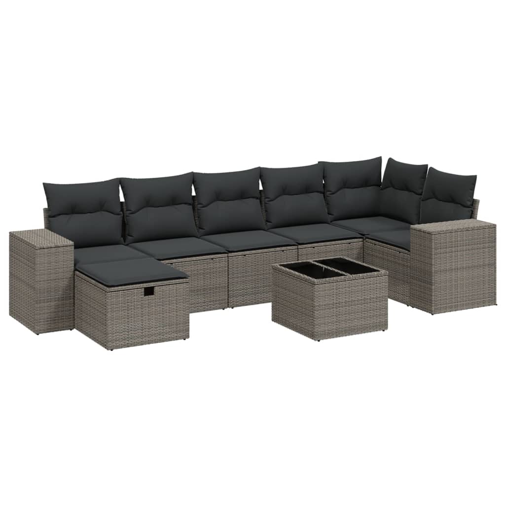 8 részes világosszürke polyrattan kerti ülőgarnitúra párnával 2