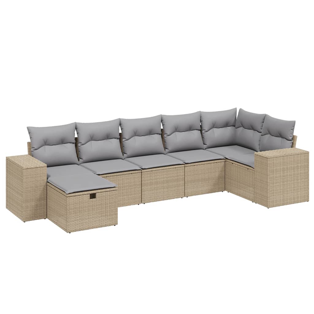 7 részes vegyes bézs polyrattan kerti ülőgarnitúra párnákkal 2