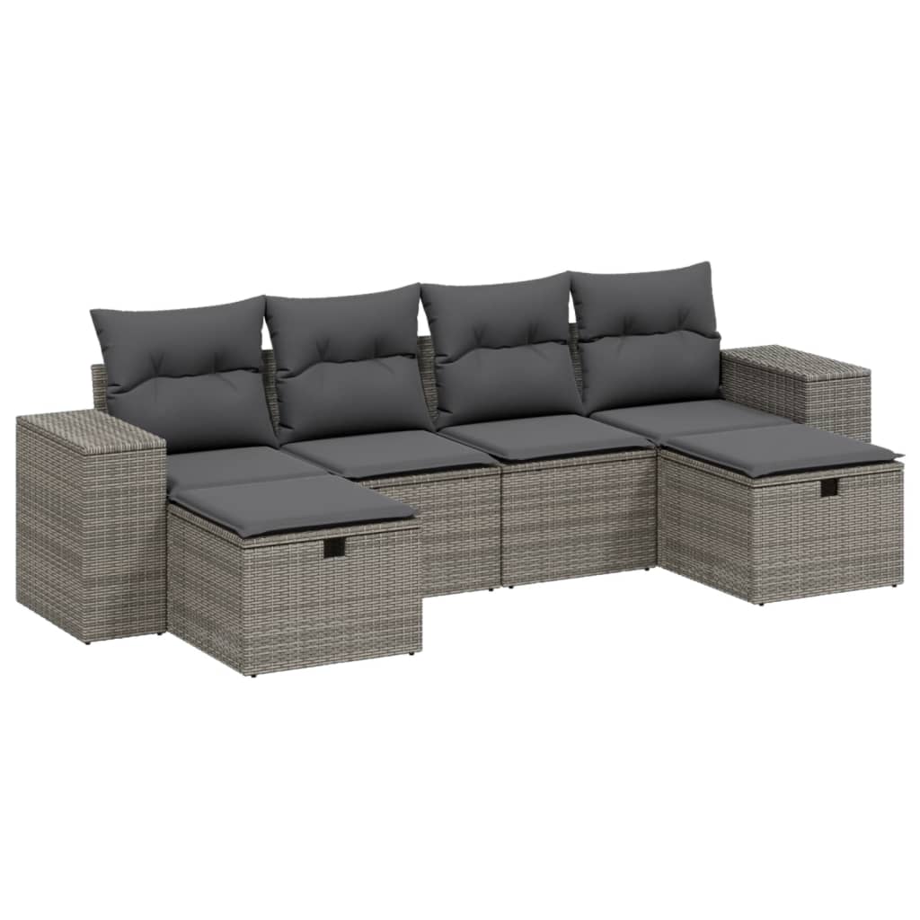 6 részes szürke polyrattan kerti ülőgarnitúra párnákkal 2