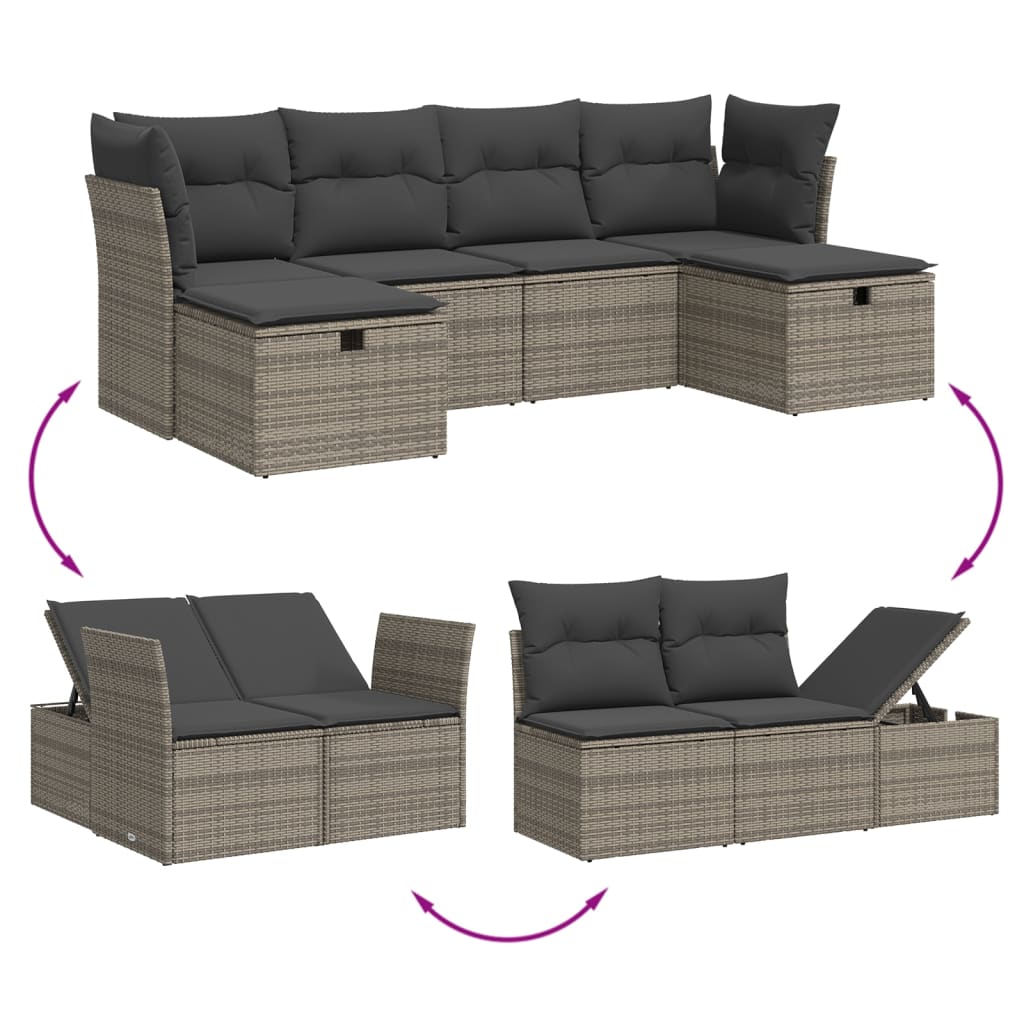 6 részes szürke polyrattan kerti ülőgarnitúra párnákkal 3