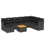 9 részes fekete polyrattan kerti ülőgarnitúra párnákkal 2