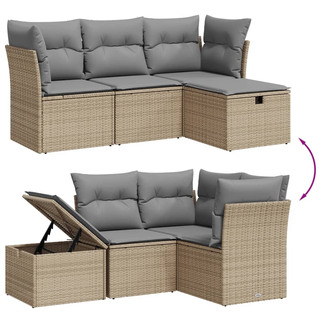 4 részes vegyes bézs polyrattan kerti ülőgarnitúra párnákkal 4
