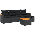 6 részes fekete polyrattan kerti ülőgarnitúra párnákkal 2
