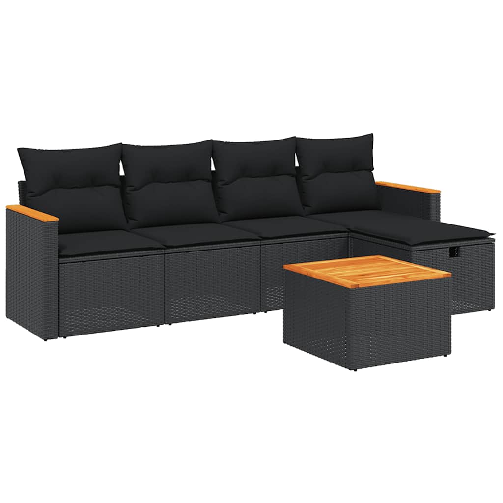6 részes fekete polyrattan kerti ülőgarnitúra párnákkal 2