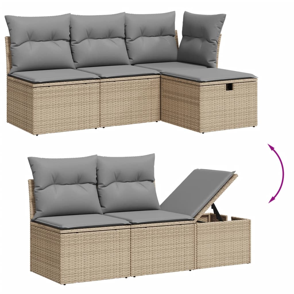 7 részes vegyes bézs polyrattan kerti ülőgarnitúra párnákkal 3
