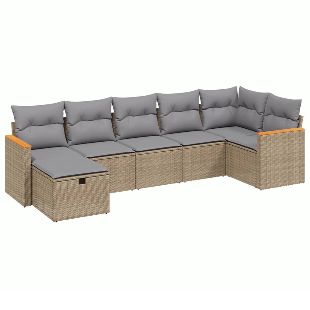 7 részes vegyes bézs polyrattan kerti ülőgarnitúra párnákkal 2