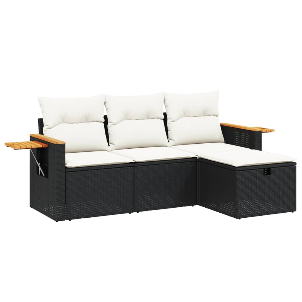 4 részes fekete polyrattan kerti ülőgarnitúra párnákkal 2