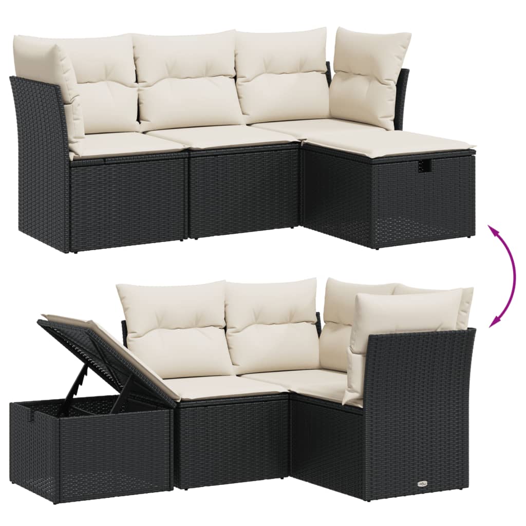 4 részes fekete polyrattan kerti ülőgarnitúra párnákkal 3