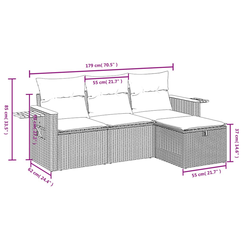 4 részes szürke polyrattan kerti ülőgarnitúra párnákkal 3