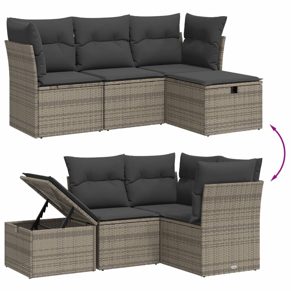 4 részes szürke polyrattan kerti ülőgarnitúra párnákkal 4