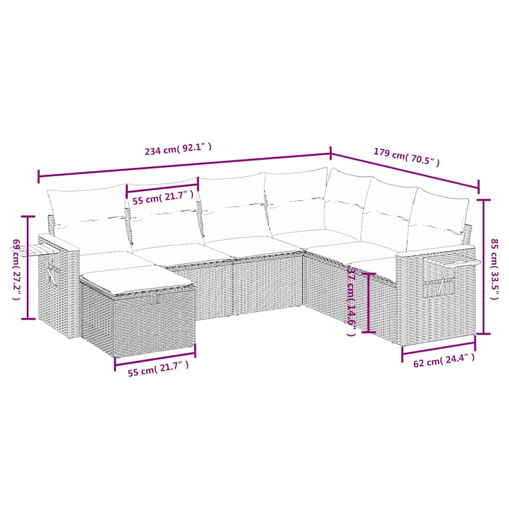 7 részes fekete polyrattan kerti ülőgarnitúra párnával 4