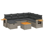 8 részes szürke polyrattan kerti ülőgarnitúra párnákkal 2
