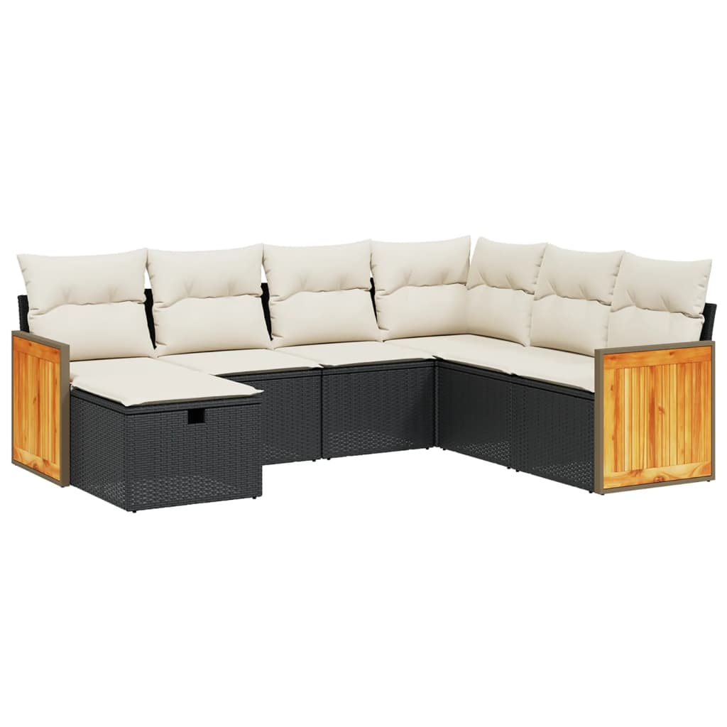 7 részes fekete polyrattan kerti ülőgarnitúra párnával 2