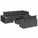 11 részes fekete polyrattan kerti ülőgarnitúra párnákkal 2