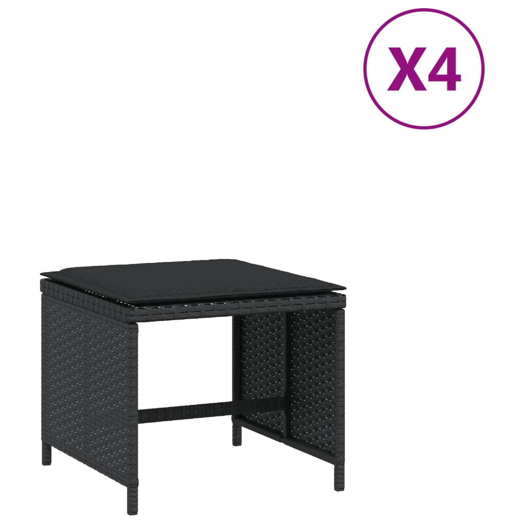 4 db fekete polyrattan kerti szék párnákkal 40 x 40 x 35 cm 2