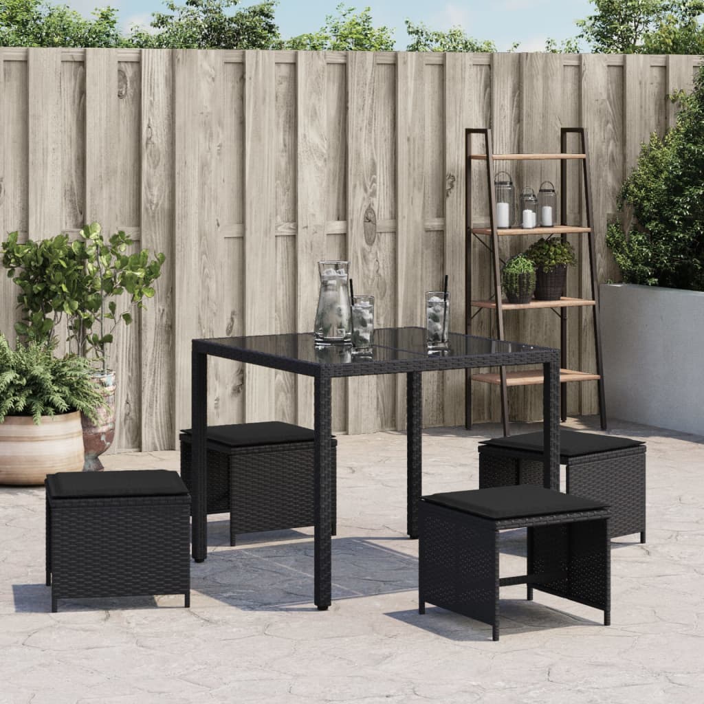 4 db fekete polyrattan kerti szék párnákkal 40 x 40 x 35 cm 4