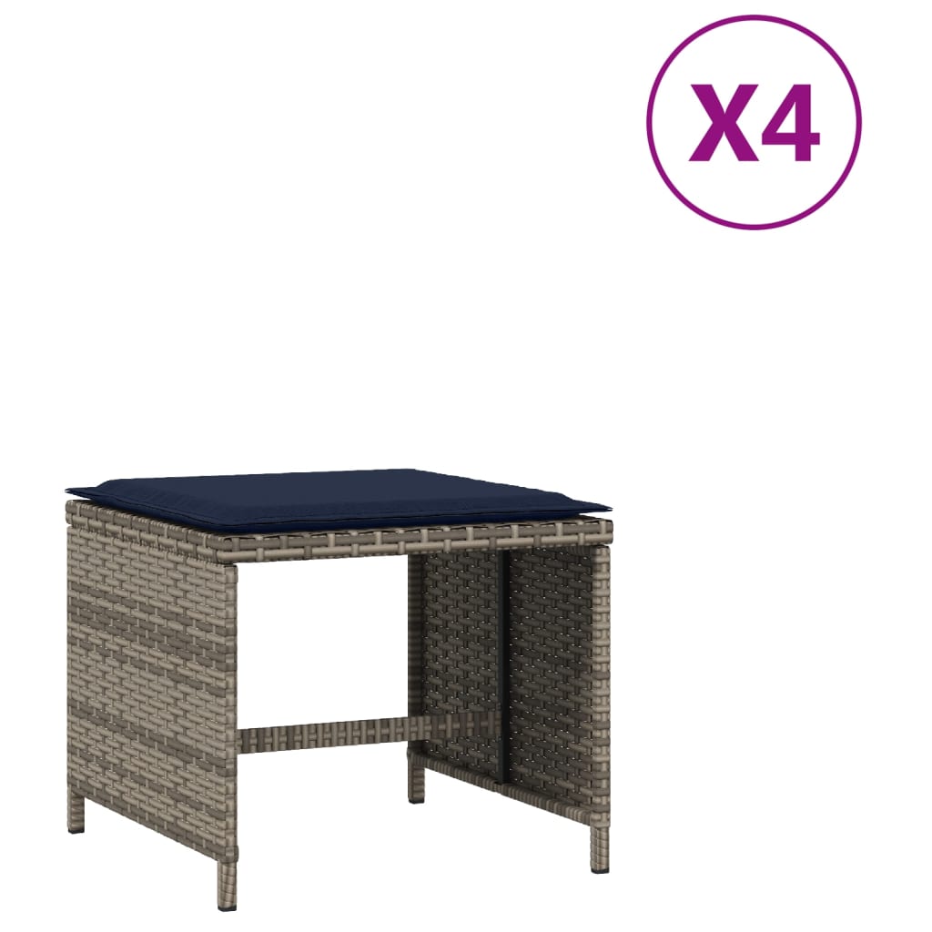 4 db szürke polyrattan kerti szék párnával 40 x 40 x 35 cm 2