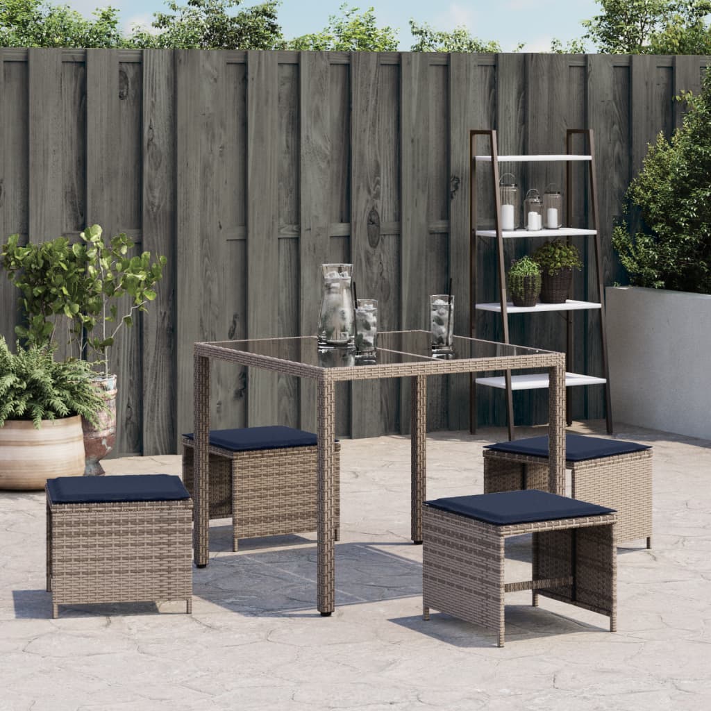 4 db szürke polyrattan kerti szék párnával 40 x 40 x 35 cm 4
