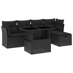 6 részes fekete polyrattan kerti ülőgarnitúra párnákkal 2