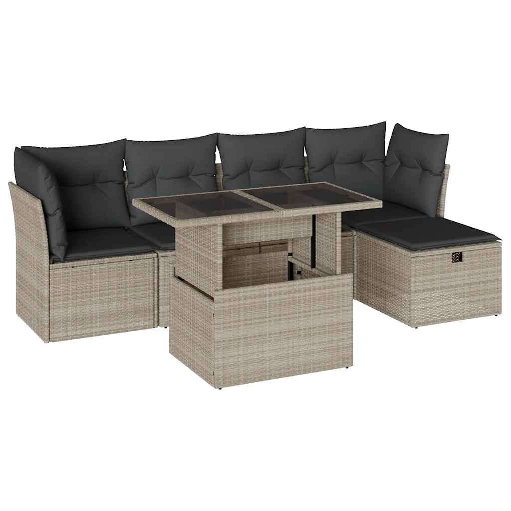 6 részes világosszürke polyrattan kerti ülőgarnitúra párnákkal 2