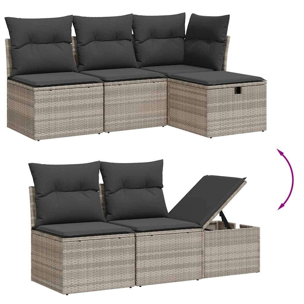 6 részes világosszürke polyrattan kerti ülőgarnitúra párnákkal 7