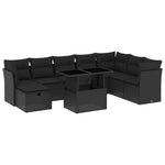 9 részes fekete polyrattan kerti ülőgarnitúra párnákkal 2