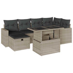 7 részes világosszürke polyrattan kerti ülőgarnitúra párnákkal 2