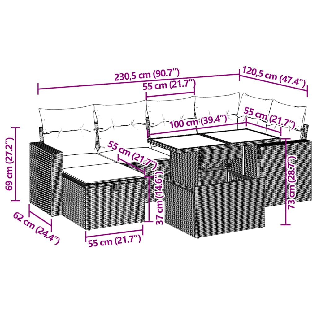 7 részes világosszürke polyrattan kerti ülőgarnitúra párnákkal 13