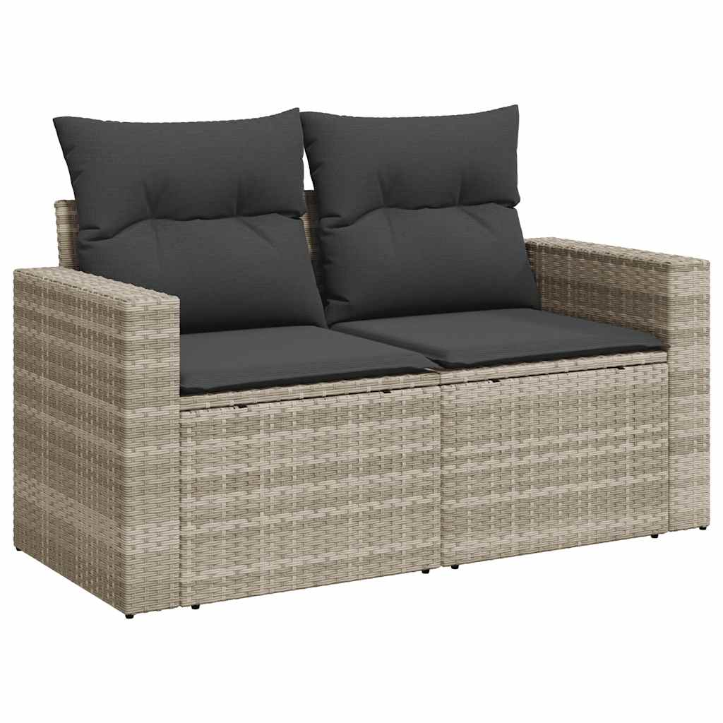 7 részes világosszürke polyrattan kerti ülőgarnitúra párnákkal 6