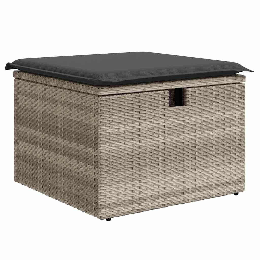 7 részes világosszürke polyrattan kerti ülőgarnitúra párnákkal 7