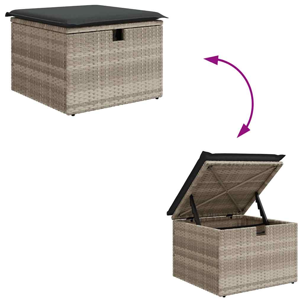 7 részes világosszürke polyrattan kerti ülőgarnitúra párnákkal 9