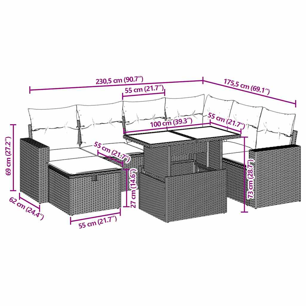 8 db szürke polyrattan kerti kanapégarnitúra párnákkal 13